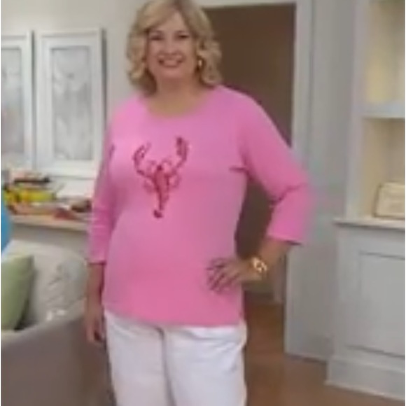 QUACKER FACTORY LOBSTER EMBELLISHED  3/4 SLEEVE T-SHIRT PINK SIZE MEDIUM - Picture 7 of 9